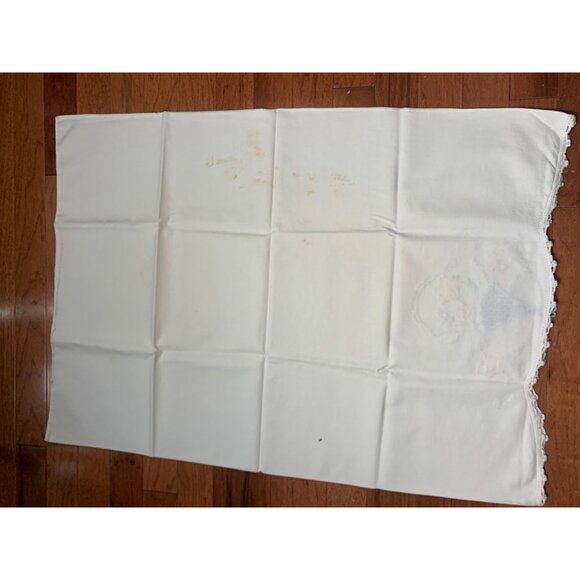 Vintage embroidered pillowcases set of 2 floral basket design white cotton lace - Picture 8 of 11